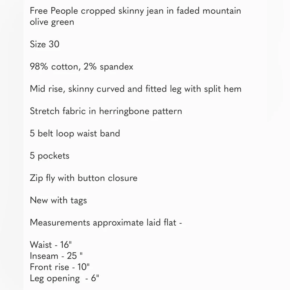 NWT Free People Cropped Skinny Jeans - Picture 9 of 9